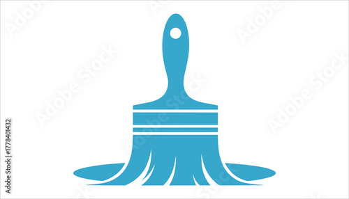 Blue paint brush with bristles spreading out on white background tool