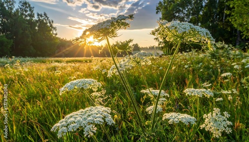 Fototapeta Naklejka Na Ścianę i Meble -  Sunrise meadow wildflowers