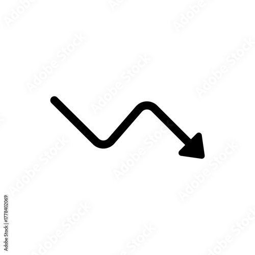 Black Wavy Jagged Arrow Showing Downward Trend