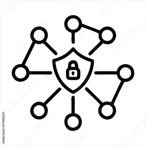 Digital network security shield protecting connected nodes and data integrity