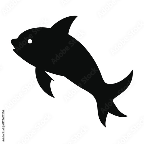 Simple black silhouette of a playful dolphin leaping out of the water