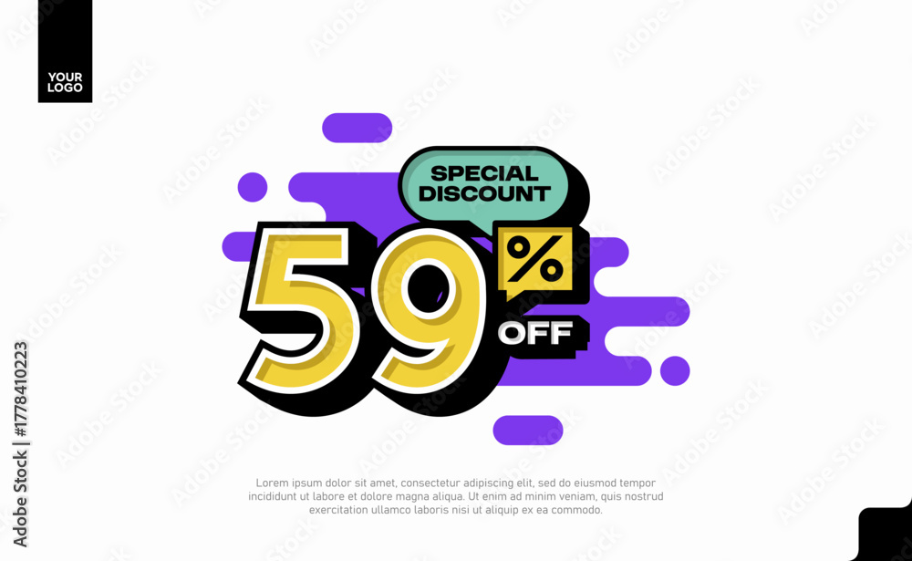 Naklejka premium Special Discount 59 Percent Off Banner Design in Modern Yellow and Purple Style