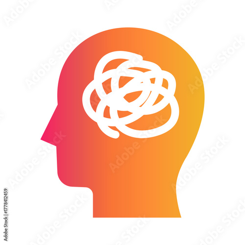 Color Icon of human head silhouette with tangled line symbolizing anxiety or mental stress
