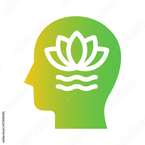 Color Icon of human head silhouette with a lotus flower representing calmness and relaxation