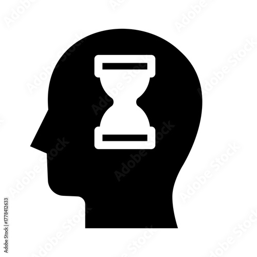 Glyph Icon of human head silhouette with hourglass representing mindfulness and time awareness