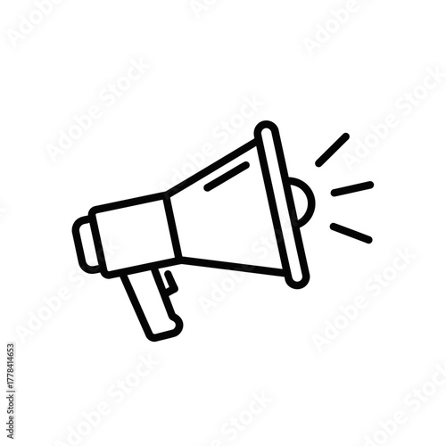 Megaphone outline icon with sound waves for announcement, alert, marketing, communication, protest, and public speaking. minimal vector graphic illustration for attention.
