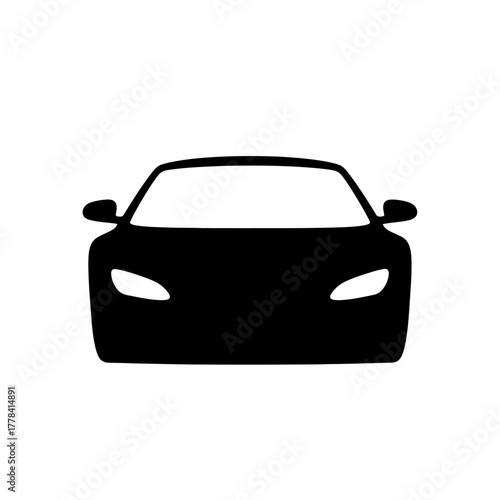 Sleek modern sports car silhouette front view icon. dynamic black vehicle symbol isolated on a clean white background, representing speed, luxury, and transportation design.