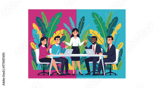 Diverse business team collaborates in a creative meeting led by a female professional