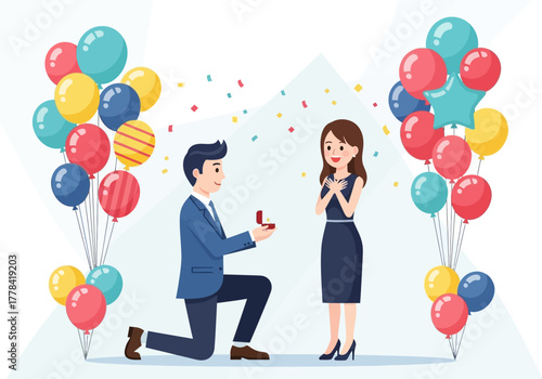 Man Proposing Marriage to Woman with Engagement Ring.