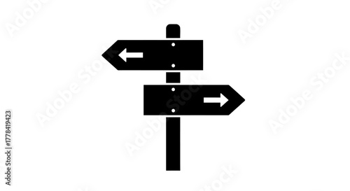 Simple black and white illustration of a directional signpost with arrows