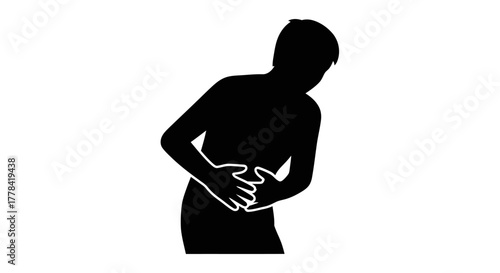 Silhouette of a person clutching their stomach in apparent pain