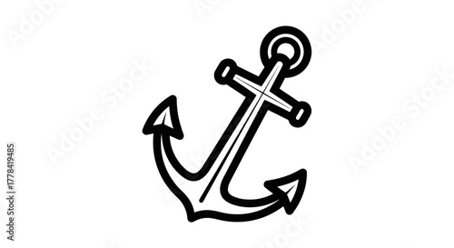 Simple black and white illustration of a classic nautical ship anchor