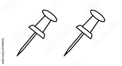 Simple black and white illustration of two push pins displayed clearly