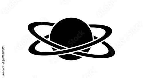 A simple black icon depicting an atom with orbiting electrons