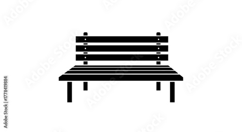 Simple black and white icon depicting a wooden park bench