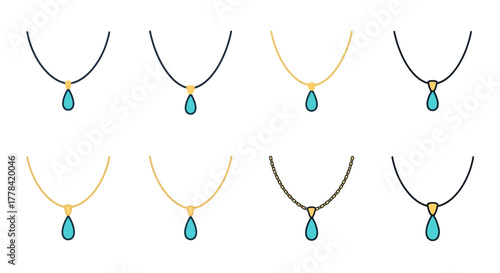 Collection of delicate necklaces with teardrop pendants in varying colors