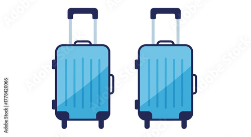 Two light blue suitcases with handles and wheels are displayed