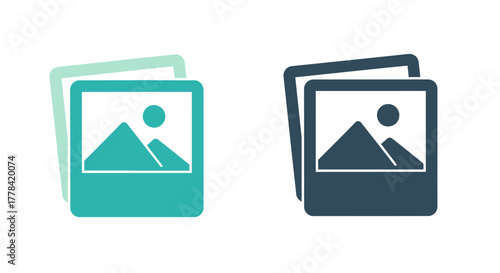 Two sets of overlapping photo frames in teal and dark blue tones