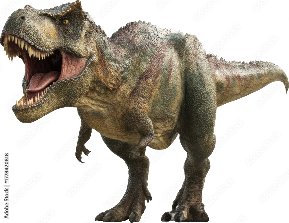 Fototapeta premium Tyrannosaurus rex: powerful predator, mouth open, showing sharp teeth