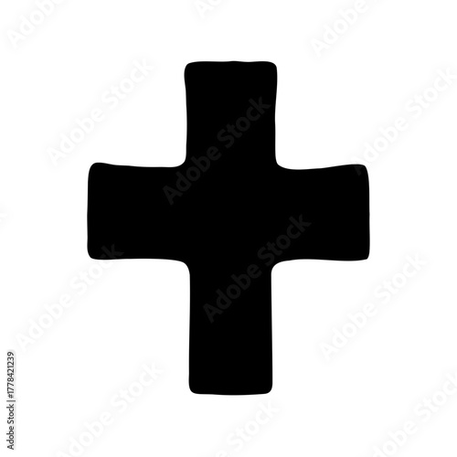 A simple black cross, an icon representing addition and combination illustration