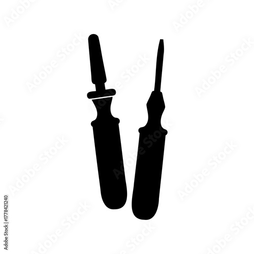 Two screwdrivers tools in black silhouette for fixing things easily around house