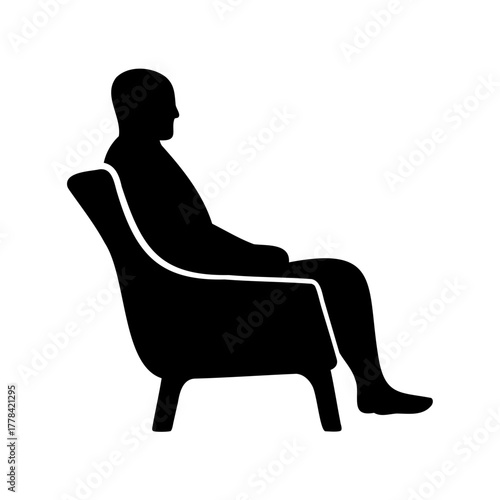 Silhouette of a person relaxing in an armchair against a white background