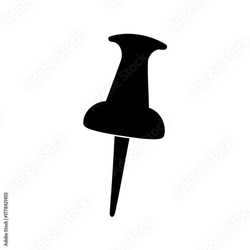 Silhouette of a push pin, a simple office supply, on a white background