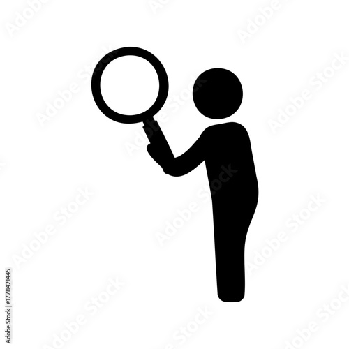 Silhouette of a person holding a magnifying glass for investigation or research