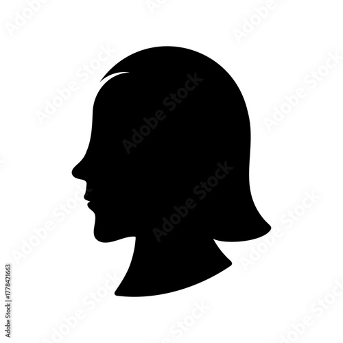 Elegant silhouette of a woman's head in profile with bob hairstyle