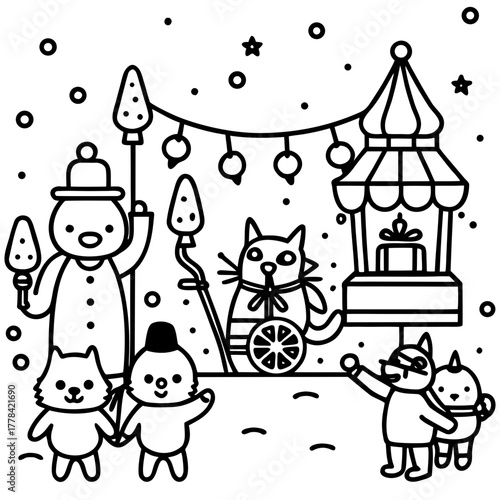 Cartoon animal circus with performers and acts