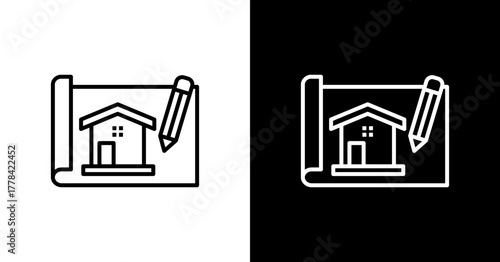 Building Blueprint  White Icon Set Design