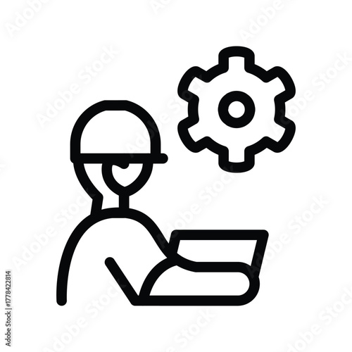 engineer with laptop and gear outline icon vector design good for web or mobile app