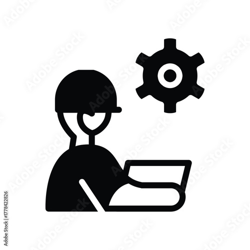 engineer with laptop and gear outline icon vector design good for web or mobile app