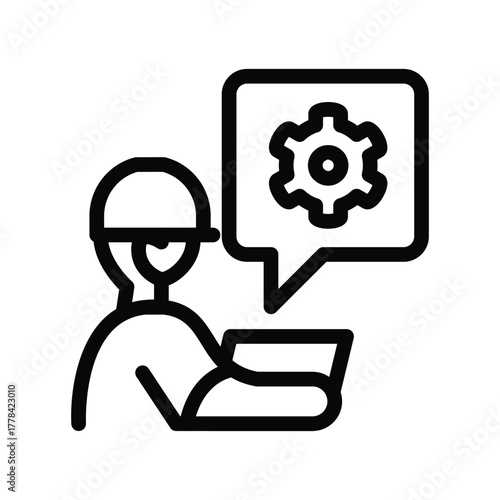 engineer with laptop and gear inside of chat bubble outline icon vector design good for web or mobile app