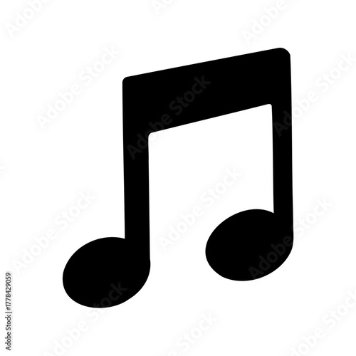 A simple black and white illustration of a musical sixteenth note icon