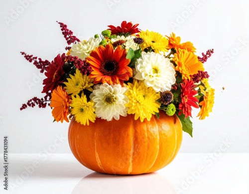 Wallpaper Mural Autumnal Pumpkin Flower Arrangement - A Vibrant Display of Seasonal Beauty. Torontodigital.ca