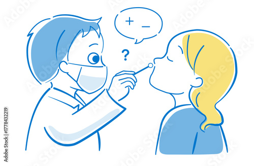 インフルエンザ診断のための鼻腔検査を受けている大人の女性