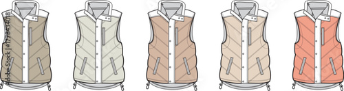Fashionable Puffer Vests in Various Earthy and Coral Tones