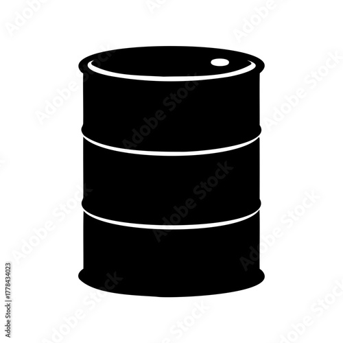 Silhouette illustration of a black oil barrel for liquid storage and transportation