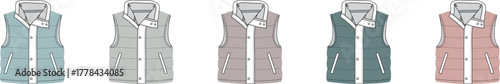 Colorful Puffer Vest Fashion Illustrations Stylish Garments in Various Tones for a Modern Look