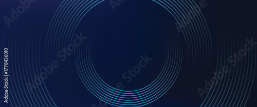 Blue abstract background with glowing circles. Swirl circular lines pattern. Geometric spiral. Twirl element. Modern graphic design. Futuristic technology concept