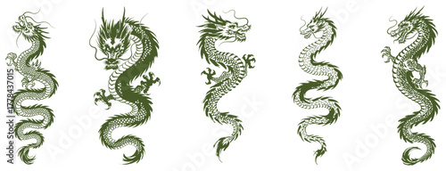 Powerful collection of mythical dragon illustrations, perfect for fantasy and cultural art projects