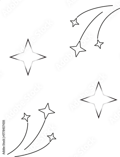 Stylized drawings of shooting stars vector art design. 