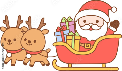 illustration of Santa Claus on a Christmas sleigh.