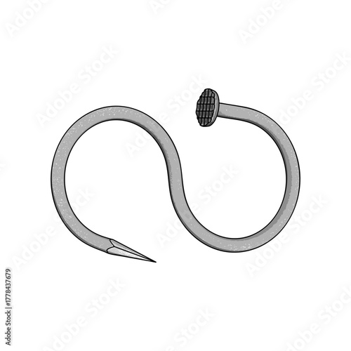 Nail or Hobnail Stainless Steel and Iron Pins on White Background. Construction and Wooden Work Equipment. Vector Illustration.