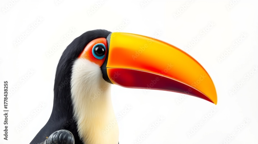 Naklejka premium Colorful toucan bird with vibrant beak and striking features against a clean white background perfect for wildlife photography