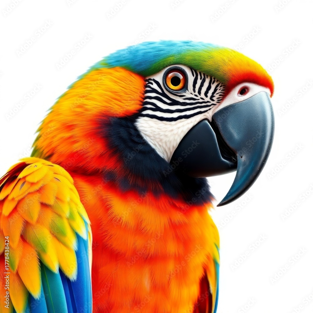 Naklejka premium Vibrant Close-Up of Colorful Parrot Showcasing Brilliant Feathers and Intricate Patterns Against Soft Background