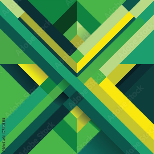 Vibrant abstract geometric composition with green and yellow hues