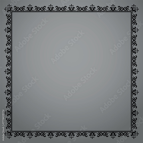 Decorative frame Elegant vector element for design in Eastern style, place for text. Floral black and gray border. Lace illustration for invitations and greeting cards