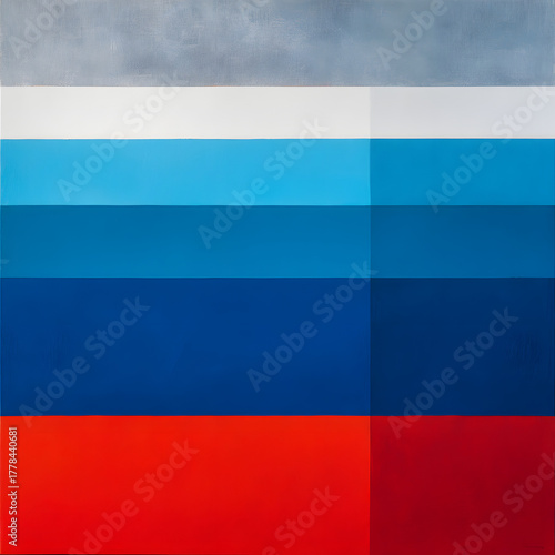 Minimalist Geometric Abstraction with Blue and Red Horizontal Blocks in Flat Design Style